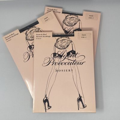 Pack of 3 Agent Provocateur Seam & Heel Stretch Black Stockings Size 3 NEW